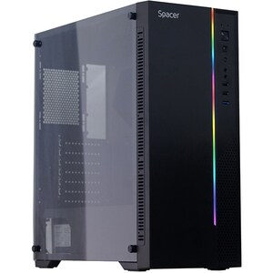 Carcasa PC SPACER SPCS-GC-STRIKE, USB 3.0, fara sursa, RGB, negru
