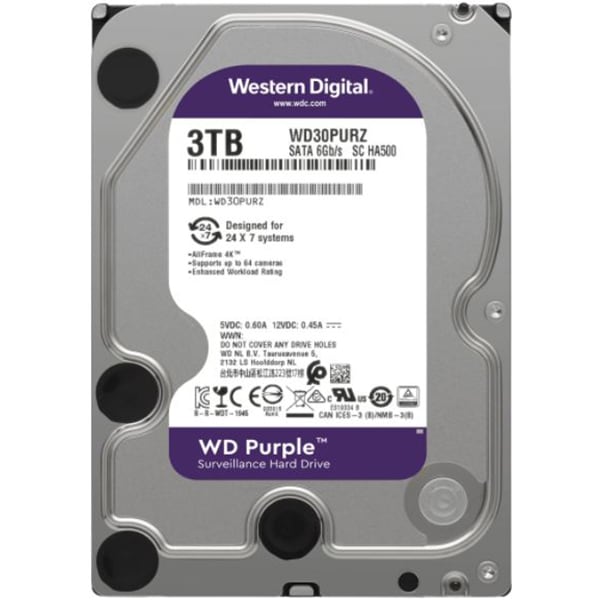 Hard Disk WD Purple Surveillance, 3TB, 5400 RPM, SATA3, 64MB, WD30PURZ