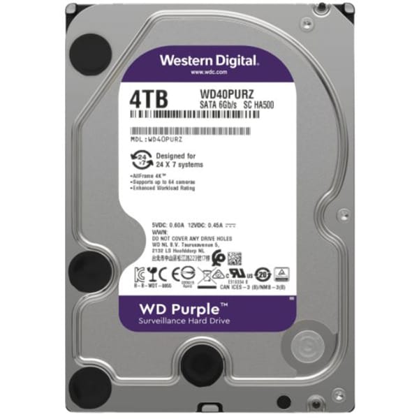  Hard Disk WD Purple Surveillance, 4TB, 5400 RPM, SATA3, 64MB, WD40PURZ