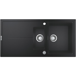 Chiuveta bucatarie GROHE K400 31642AP0, 1 1/2 cuve, picurator reversibil, compozit quartz, negru
