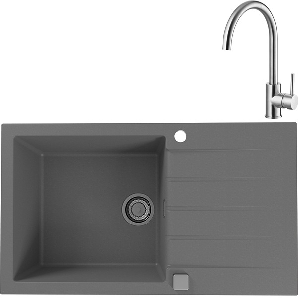 Pachet Chiuveta Alveus Cadit 40 1 Cuva Compozit Granit Baterie Tonia Brushed Gri