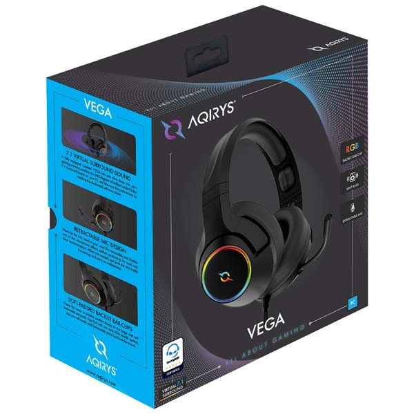 Casti Gaming AQIRYS Vega, 7.1 surround, USB, negru