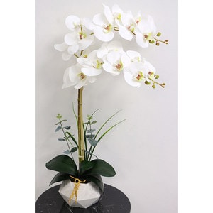Aranjament flori artificiale, orhidee, alb, H 75 cm
