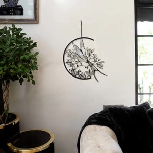 Decoratiune perete Swallow, 49 x 49 cm, metal, negru