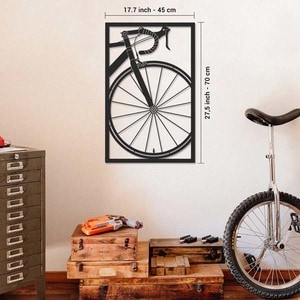 Decoratiune perete Bicycle Wheel, 45 x 70 cm, metal, negru