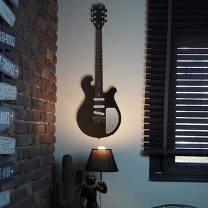 Decoratiune perete Electric Guitar, 33 x 99 cm, alb, negru