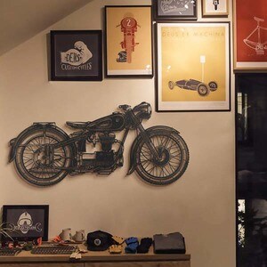 Decoratiune perete Cafe Racer, 47 x 100 cm, metal, negru