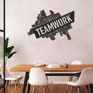 Decoratiune perete Teamwork, 90 x 59 cm, metal, negru
