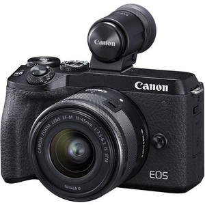 Aparat foto Mirrorless CANON EOS M6 Mark II, 32.5 MP, Wi-Fi, negru + Obiectiv 15-45mm IS + EVF-DC2