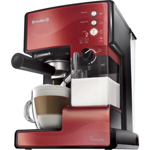 Espressor manual BREVILLE Prima Latte VCF046X-01, 1.5l, 1050W, 15 bar, sistem Cappuccino, rosu-negru
