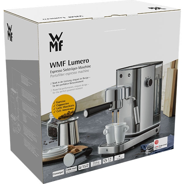 Espressor manual WMF Lumero 412360011, 1l, 1400W, 15 bar, sistem Thermoblock, argintiu-negru