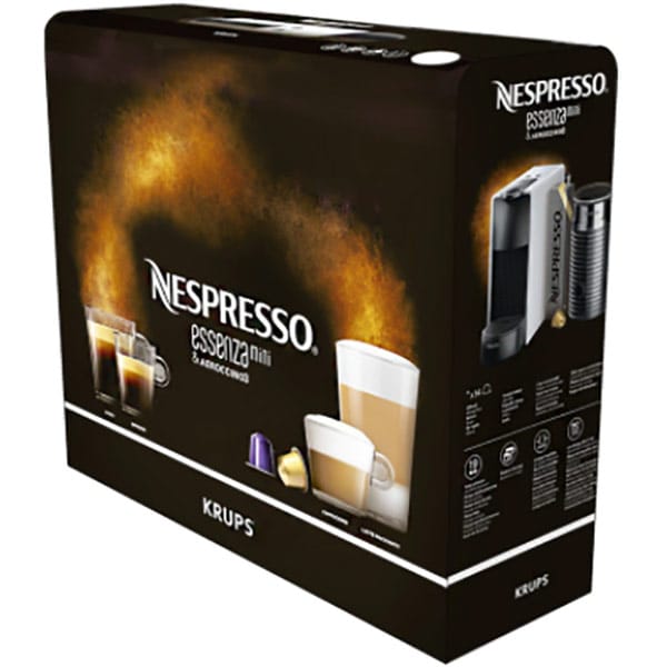 Pachet espressor capsule NESPRESSO Essenza Mini + Aparat spumare lapte Aeroccino XN111110, 0.6l, 1300W, 19 bar, alb-negru