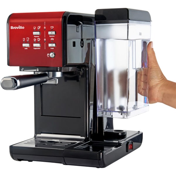 Espressor manual BREVILLE Prima Latte II VCF109X-01, 1.5l, 1050W, 19 bar, sistem Cappuccino, rosu-negru