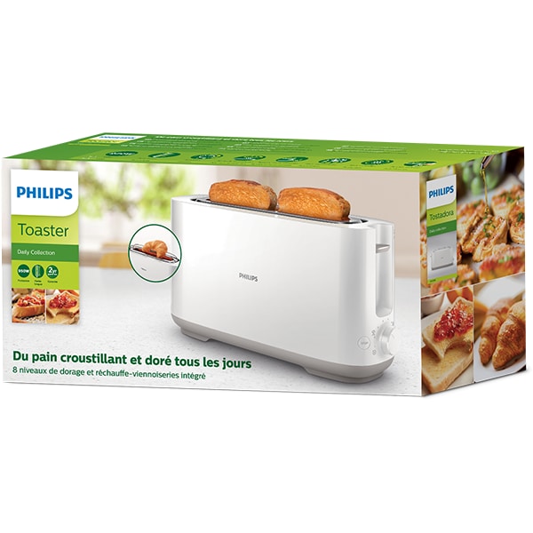 Prajitor de paine PHILIPS Daily Collection HD259000, 2 felii, 1030W, alb-gri