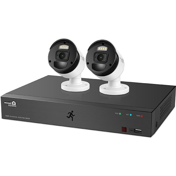 Kit supraveghere video HOMEGUARD HGDVK44402P, 2 camere Full HD 1080p, DVR, 4 canale, senzor PIR, alb-negru