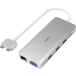 Hub USB HAMA 200105, USB-C, USB-A, Ethernet, HDMI, Card Reader, alb-argintiu