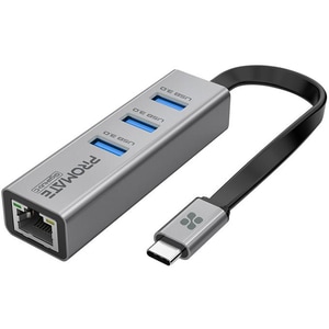 Hub USB Type-C PROMATE GigaHub-C, USB 3.0, Ethernet, negru