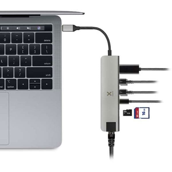 Hub USB XSTORM Worx 196482, USB 3.0, USB-C, HDMI, Ethernet, SD, microSD, argintiu
