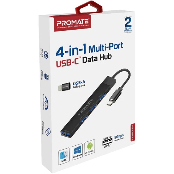 Hub USB PROMATE LiteHub-4, USB 3.0, negru