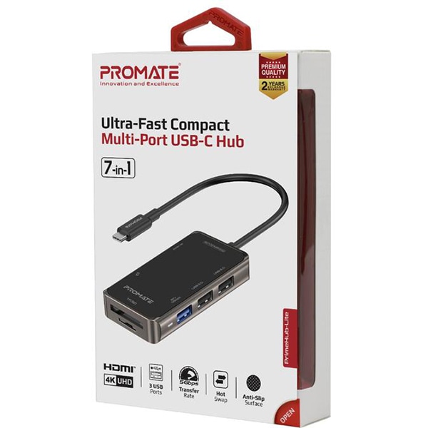 Hub USB Type-C 7in1 PROMATE PrimeHub-Lite, USB 3.0, HDMI, SD/MicroSD, negru