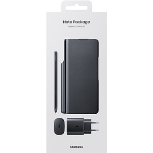 Starter Kit Husa Flip Leather Cover + S-Pen + Incarcator 25W pentru SAMSUNG Galaxy Z Fold3, EF-FF92KKBEGEE, negru