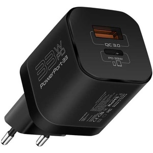 Incarcator retea PROMATE PowerPort-33, USB-C, GaN Fast Charging, Power Delivery (PD), negru