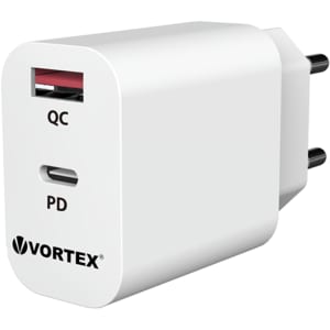 Incarcator retea VORTEX VO9009, 1xUSB-A, 1x USB-C, Power Delivery (PD), alb