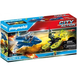 Set figurine PLAYMOBIL City Action - Avionul politiei si hot cu drona PM70780, 4 ani+, multicolor