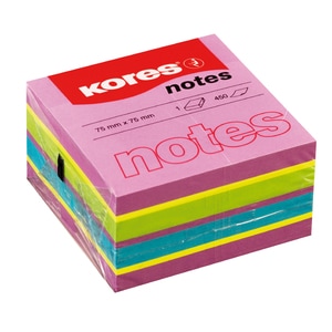 Notite adezive KORES, 450 file, 75 x 75mm, diverse culori