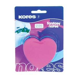 Notite adezive KORES, 250 file, forma inima, diverse culori