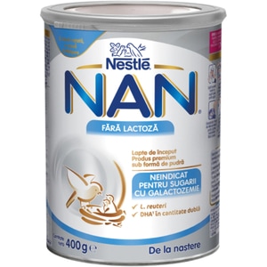 Formula speciala de lapte NESTLE NAN Fara lactoza 12306219, 0 luni+, 400g