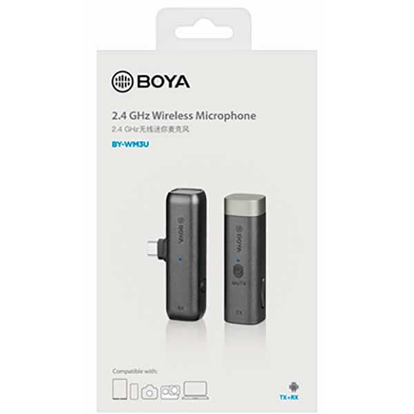 Linie wireless cu microfon BOYA BY-WM3U, USB C, TRS 3.5mm, gri