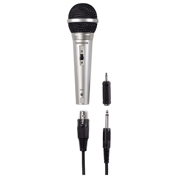 Microfon dinamic karaoke THOMSON M151, Jack 6.35 mm, Slot XLR, argintiu