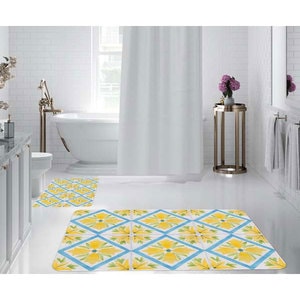 Set 2 covorase baie Yellow Flower, 70 x 100 cm, 50 x 70 cm, galben-alb