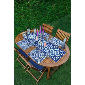 Suport farfurii si napron Ethnic blue 1, 35 x 45 cm, 35 x 140 cm, 4 + 1 bucati, multicolor