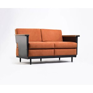Canapea fixa Troy, 2 locuri, 145 x 76 x 63.5 cm, Charcoal Grey / Orange Fabric