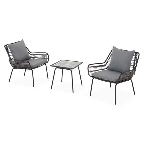 Set mobilier gradina MAISON MEX Ribe, 3 piese, negru-gri 