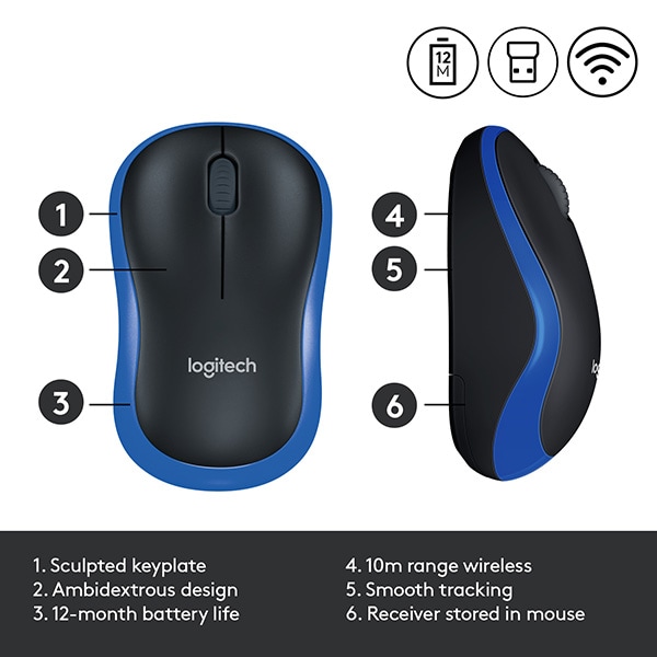 Mouse Wireless LOGITECH M185, 1000 dpi, albastru