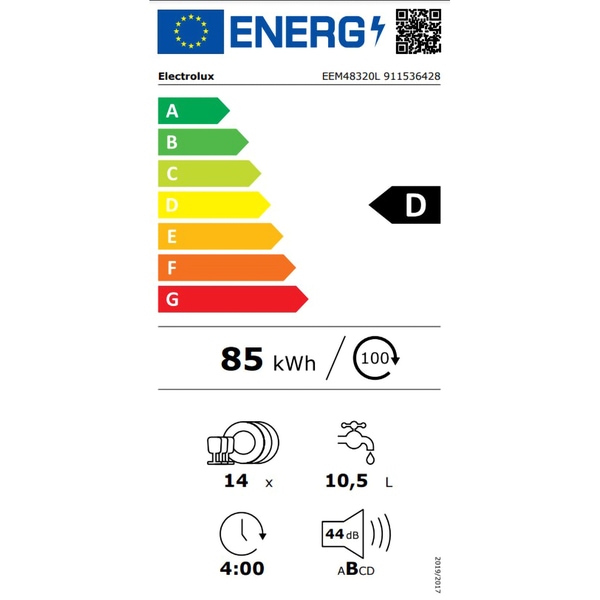 Masina de spalat vase incorporabila ELECTROLUX EEM48320L, 14 seturi, 8 programe, Clasa D, panou comanda negru
