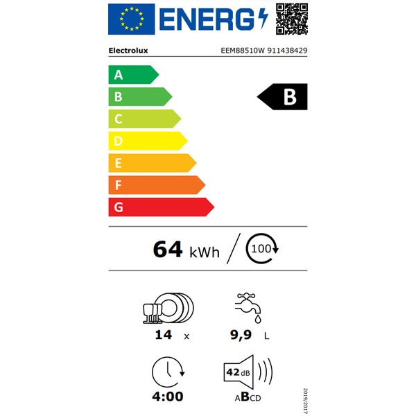 Masina de spalat vase incorporabila ELECTROLUX EEM88510W, AirDry, 14 seturi, 8 programe, 60 cm, Clasa B, panou comanda negru