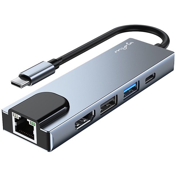 Hub USB MYRIA MY8063, USB 3.0, HDMI, PD, Ethernet, gri