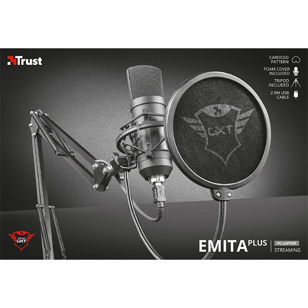Microfon streaming TRUST GXT 252+ Emita Plus, USB, negru