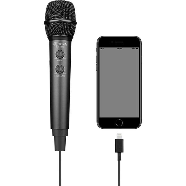 Microfon condensator BOYA BY-HM2, mini tripod, TRS, USB A, USB C, Lightning, Jack 3.5mm, negru