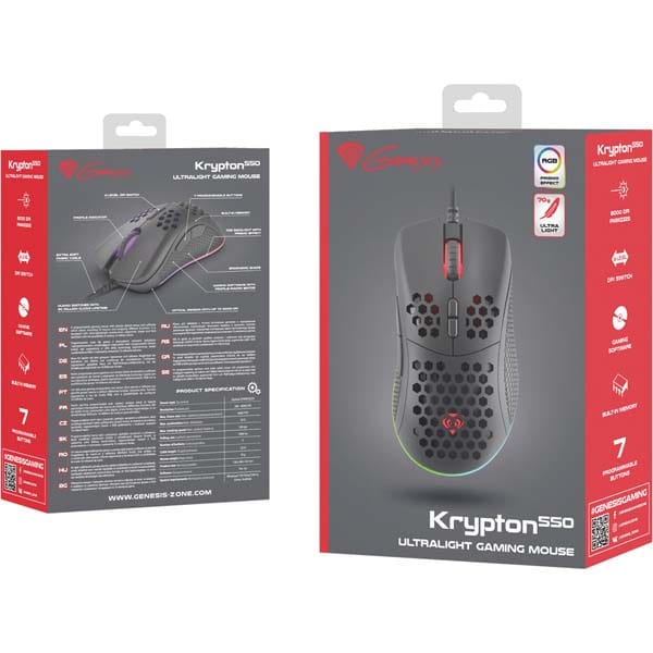 Mouse Gaming GENESIS Krypton 550, 8000 dpi, negru