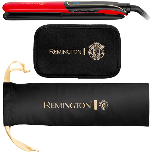 Placa de indreptat parul REMINGTON Sleek & Curl Expert Manchester United Edition S6755, 230 grade, LCD, invelis ceramic, rosu-negru