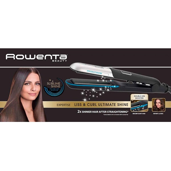 Placa de indreptat parul ROWENTA Liss & Curl Ultimate Shine SF6220, 230 grade, LED, invelis ceramic, negru