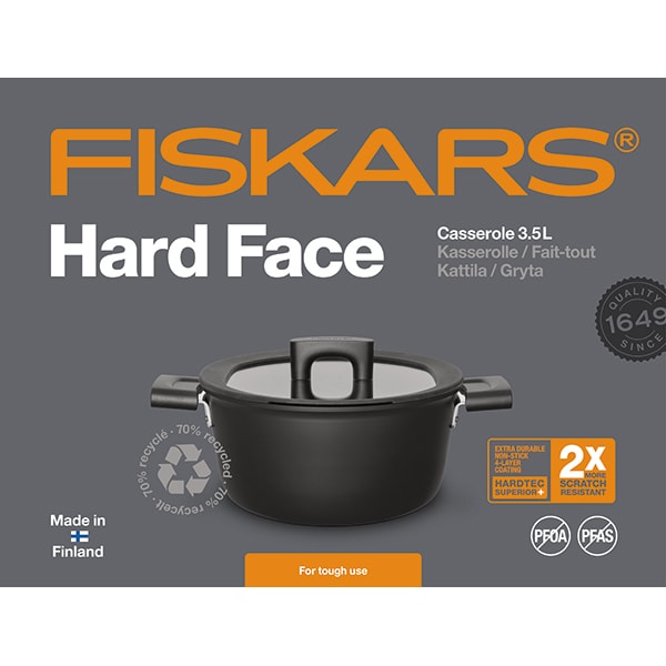 Cratita FISKARS Hard Face 1052227, 3.5l, 22cm, aluminiu, negru