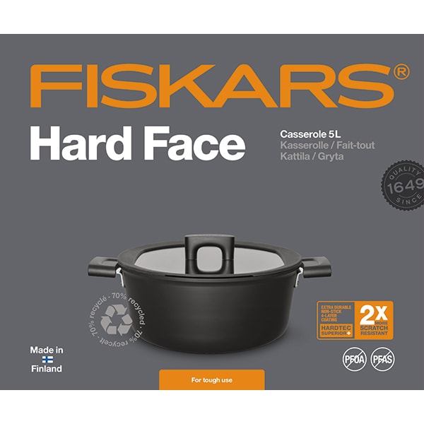 Cratita FISKARS Hard Face 1052228, 5l, 26cm, aluminiu, negru