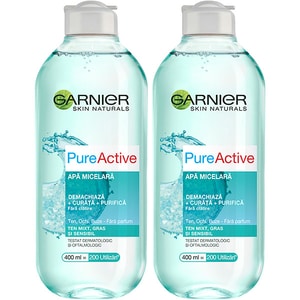 Set Garnier Skin Naturals: Apa micelara Pure Active, 2buc, 400ml