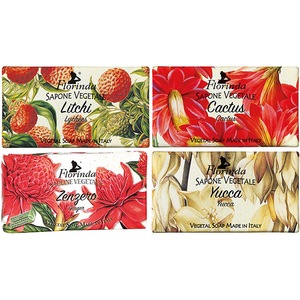 Pachet LA DISPENSA Florinda: Sapun cu litchi, 100g + Sapun cu Yucca, 100g + Sapun cu floare de cactus, 100g + Sapun cu ghimbir, 100g